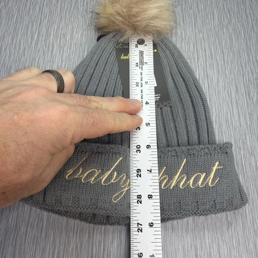 Baby Phat Beanie Knit Hat Grey‎ Faux Fur Pom Y2K Streetwear One Size